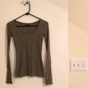 LS waffle shirt w/button sleeves. Sage green.